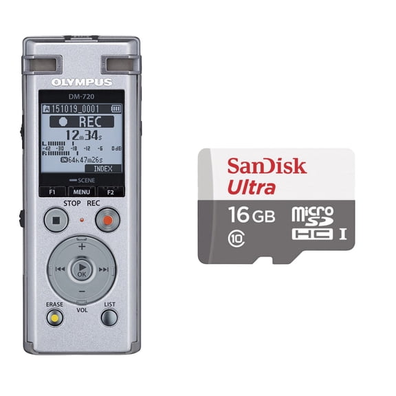Olympus DM-720 4GB Digital Recorder (Silver) + 16GB Memory Card (International Version)