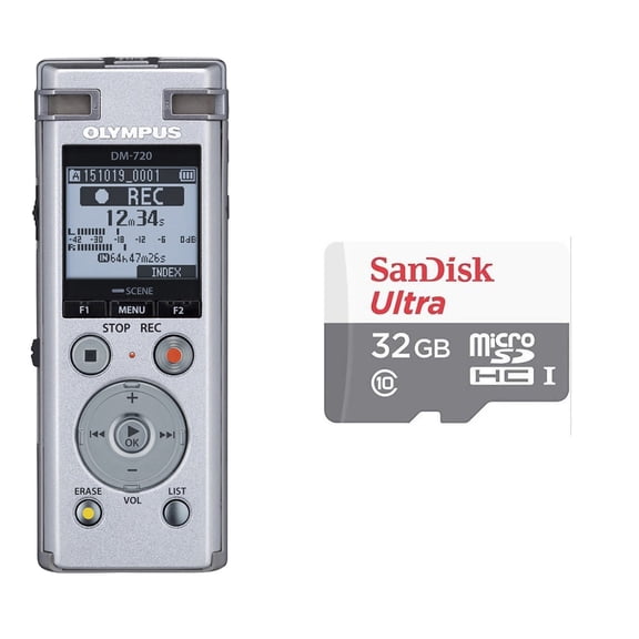 Olympus DM-720 4GB Digital Recorder (Silver) + 32GB Memory Card (International Version)