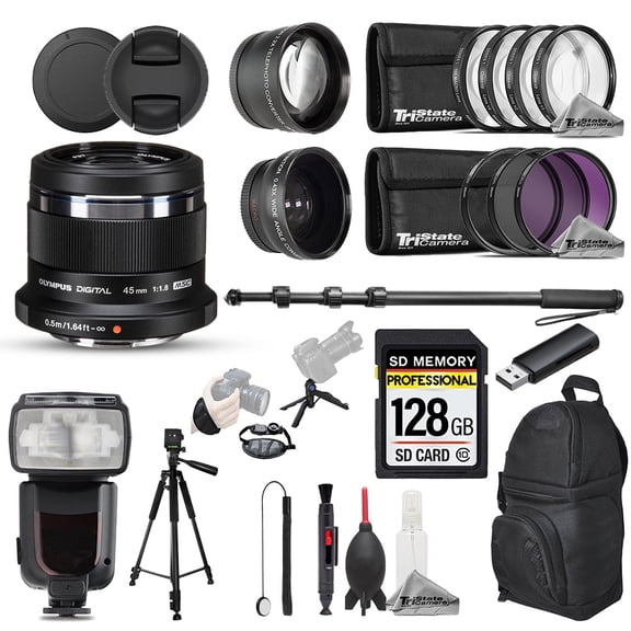 Olympus M.Zuiko 45mm Digital Lens (Black) - 22pc 128GB Ultimate Kit