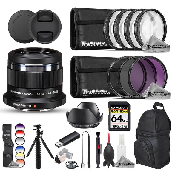 Olympus M.Zuiko 45mm Digital Lens (Black) - 23pc Pro Bundle