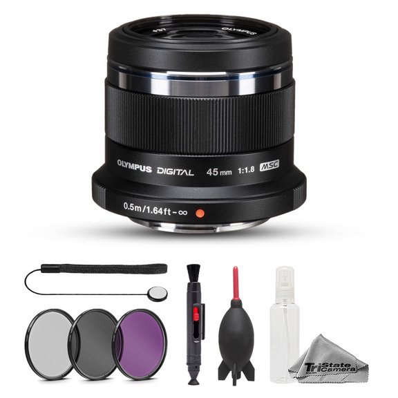 Olympus M.Zuiko 45mm Digital Lens (Black) - 7pc Essentials Bundle