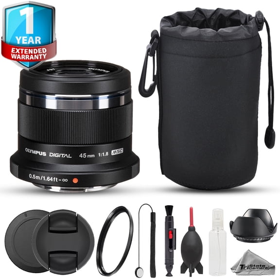 Olympus M.Zuiko 45mm Digital Lens (Black) - 8pc Starter Kit + 1 Yr Warranty