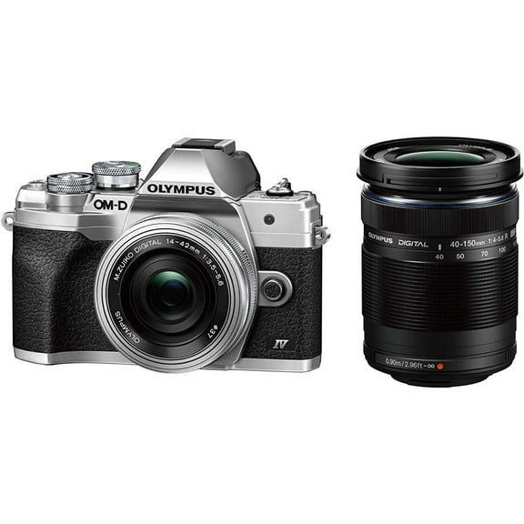 Olympus OM-D E-M10 Mark IV Mirrorless Camera Silver with 14-42mm EZ Lens (Silver) & ED 40-150mm f/4-5.6 R Lens