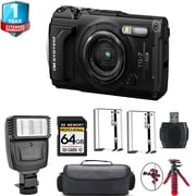 Olympus OM SYSTEM Tough TG-7 Digital Camera Black + + Flash - 64GB Kit International Version