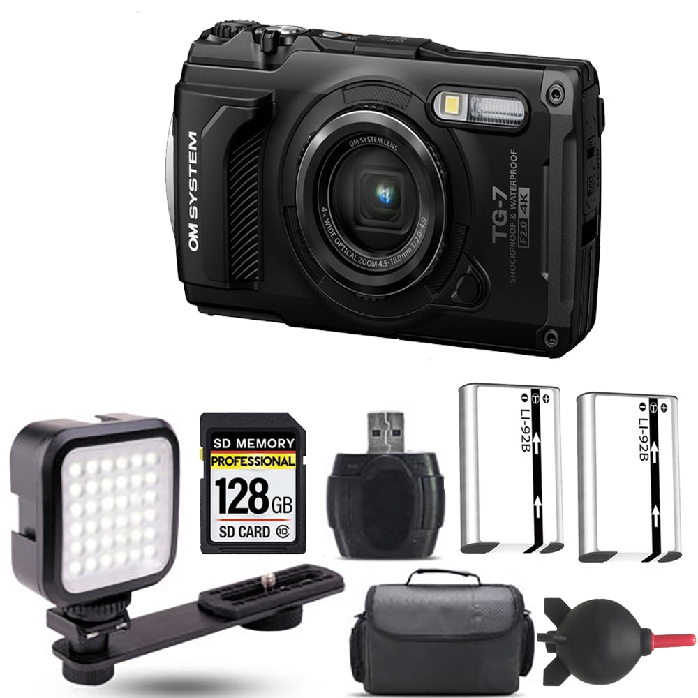 Olympus OM SYSTEM Tough TG-7 Digital Camera (Black) + Extra