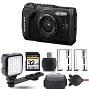 Olympus OM SYSTEM Tough TG-7 Digital Camera Black+ Extra Battery + LED - 32GB Kit