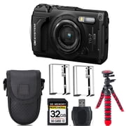 Olympus OM SYSTEM Tough TG-7 Digital Camera Black + Extra Battery +Tripod + Case -32GB Kit