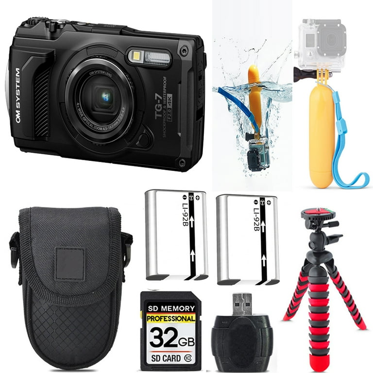 Olympus OM SYSTEM Tough TG-7 Digital Camera (Black) + Floating