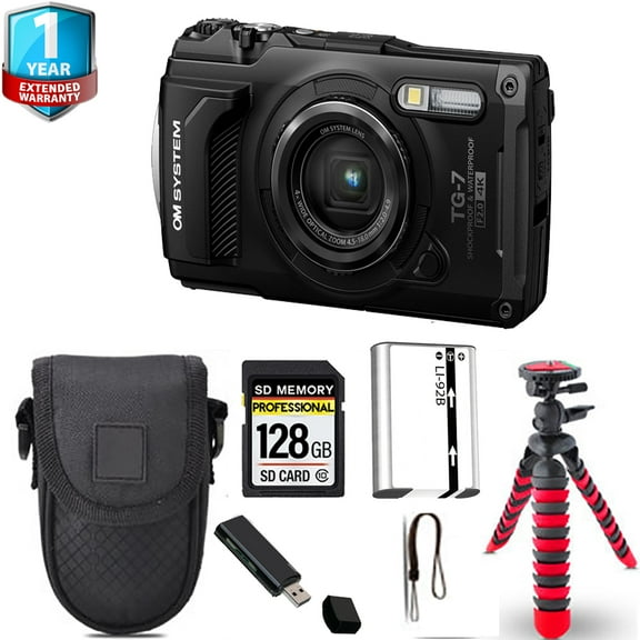 Olympus OM SYSTEM Tough TG-7 Digital Camera (Black) + Spider Tripod + Case+ 1 Yr Warranty (International Version)