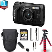 Olympus OM SYSTEM Tough TG-7 Digital Camera Black + Spider Tripod + Case+ International Version