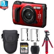 Olympus OM SYSTEM Tough TG-7 Digital Camera Red + Extra Battery + + Case -128GB International Version