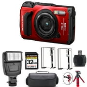 Olympus OM SYSTEM Tough TG-7 Digital Camera Red + Extra Battery + Flash - 32GB Kit International Version