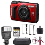 Olympus OM SYSTEM Tough TG-7 Digital Camera Red + Extra Battery + Flash - 64GB Kit International Version