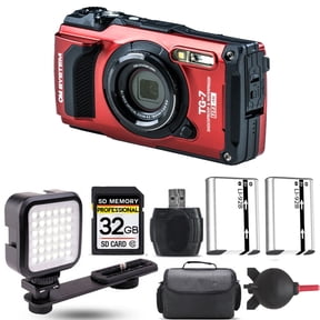 Olympus OM SYSTEM Tough TG-7 Digital Camera (Red)+ Extra Battery + LED - 32GB Kit