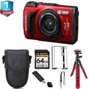 Olympus OM SYSTEM Tough TG-7 Digital Camera Red + Tripod + 64GB Kit