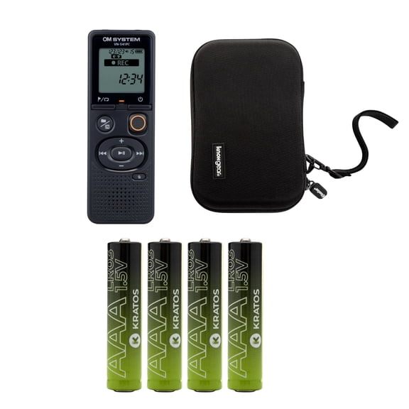 Olympus OM System VN-541PC 4GB Digital Voice Recorder with One-Touch Recording with AAA Batteries (4-Pack) and Organizer and Storage Case Bundle