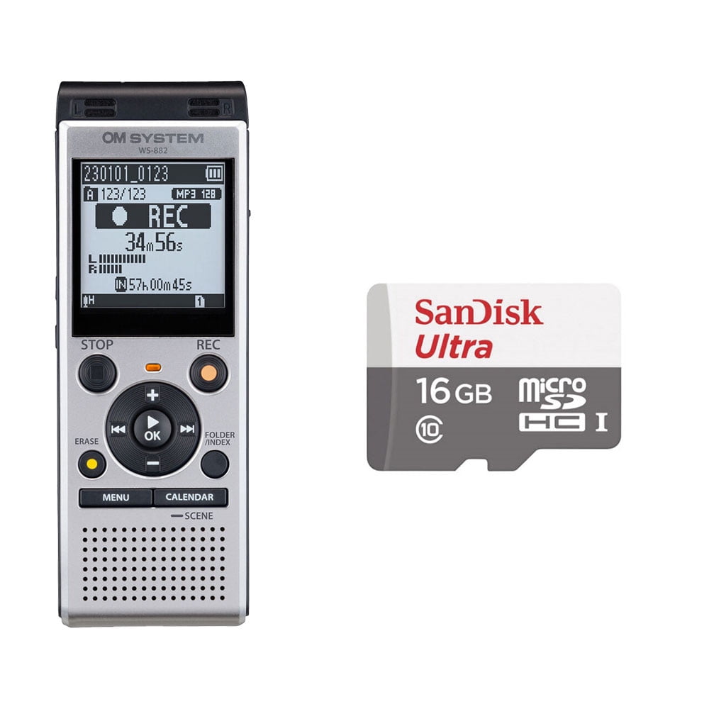 Olympus OM System WS-882 Digital Voice Recorder Silver/Black w/ 16BG Memory Card