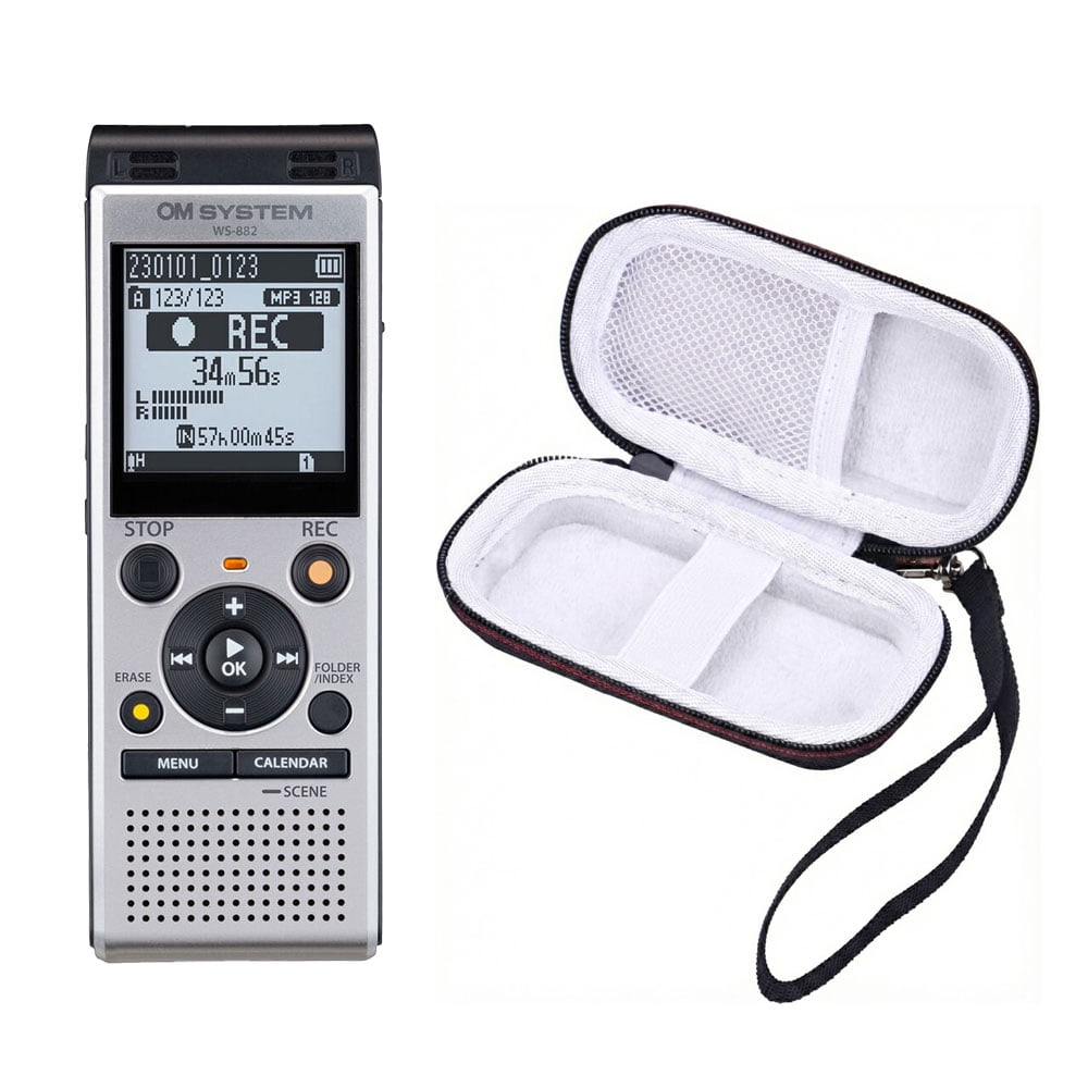 Olympus OM System WS-882 Digital Voice Recorder Silver/Black w/ Case