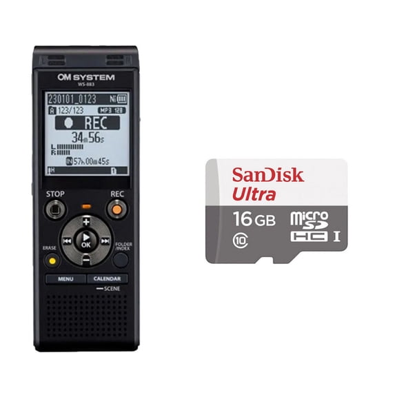 Olympus OM System WS-883 Digital Voice Recorder Black w/ 16BG Memory Card
