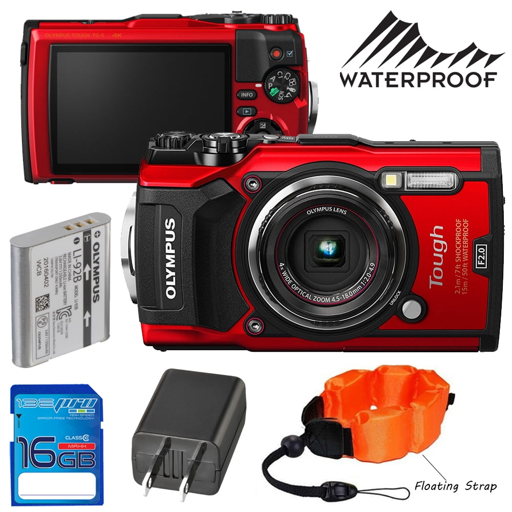 Olympus Tough TG-5 Digital Camera (Red) + Pixi Accessories Starter Bundle