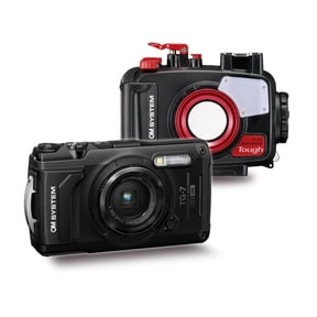 Olympus Tough TG-7 12 MP Digital Camera with F2.0 Lens and TruePic VIII Image Processor (Black) Bundle with Underwater Camera Housing for TG-6 and TG-7 Cameras (Red and Black) (2 Items)