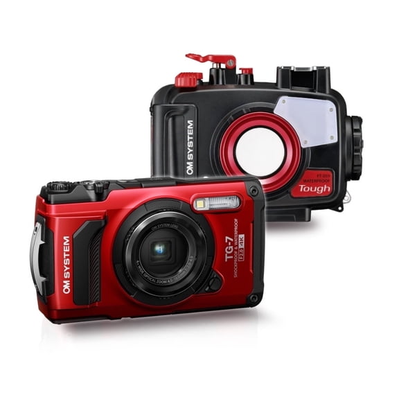 Olympus Tough TG-7 12 MP Digital Camera with F2.0 Lens and TruePic VIII Image Processor (Red) Bundle with Underwater Camera Housing for TG-6 and TG-7 Cameras (Red and Black) (2 Items)