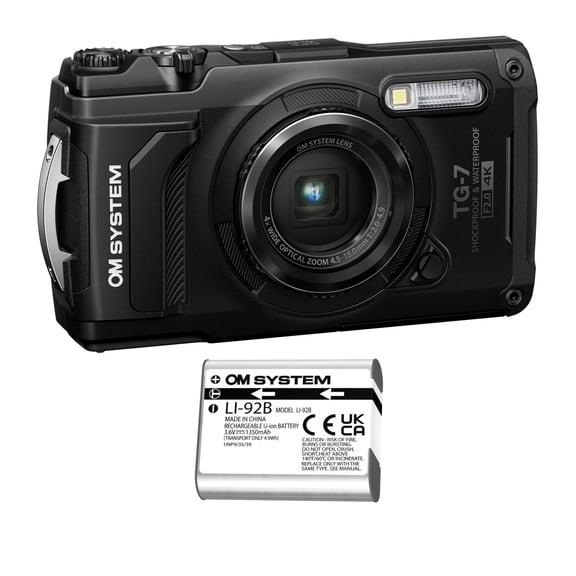 Olympus Tough TG-7 12MP Digital Camera with F2.0 Lens and TruePic VIII Image Processor (Black) Bundle with Rechargeable Li-Ion Battery for Tough TG-5, Tough TG-6, and Tough TG-7 Cameras (2 Items)