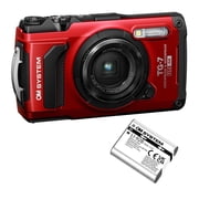 Olympus Tough TG-7 12MP Digital Camera - F2.0 Lens and TruePic VIII Image Processor Red Bundle, LI-92B Rechargeable Li-Ion Battery for Tough TG-5, Tough TG-6, and Tough TG-7 Cameras 2 Items