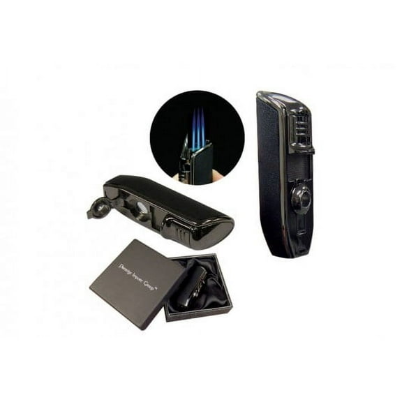 Olympus Triple Flame Torch Lighter w/ Bullet Cutter - Gun Metal Gray & Black Stone