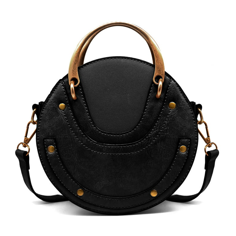 Olyphy Designer Small Round Crossbody Purse for Women Vintage Shoulder Bag  Black