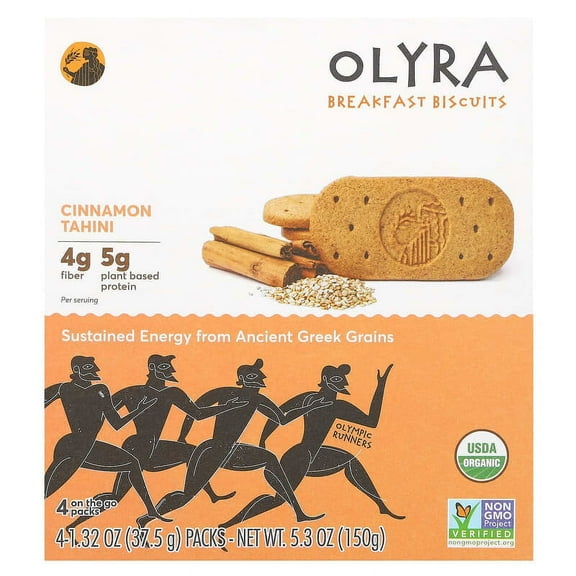 Olyra, Organic Breakfast Biscuits, Cinnamon Tahini, 4 Packs, 1.32 oz (37.5 g) Each Pack of 3