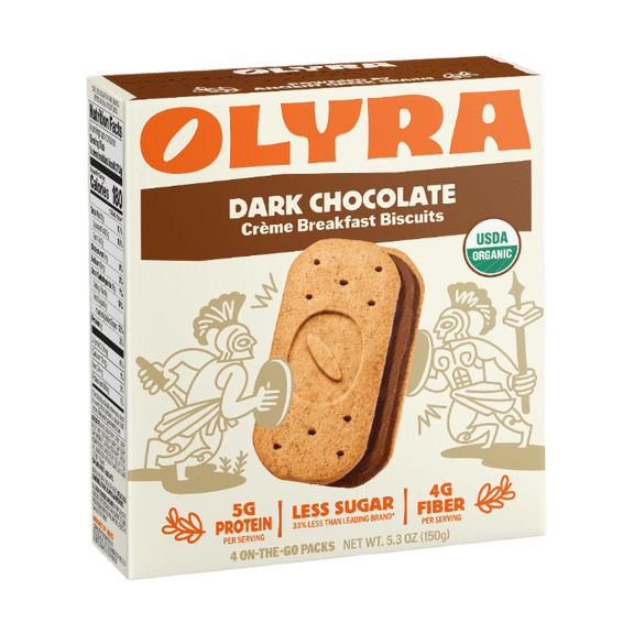 Olyra, Organic Breakfast Biscuits, Dark Chocolate Sandwich, 4 Packs, 1.32 oz (37.5 g) Each Pack of 3