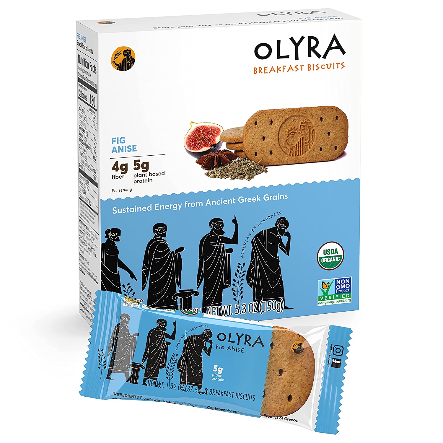 Olyra Organic Breakfast Biscuits Fig Anise Healthy Snacks, Low Sugar