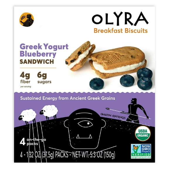 Olyra Creme Breakfast Biscuits, Organic, Greek Yogurt & Blueberry (Box of 4 On the Go Packs)