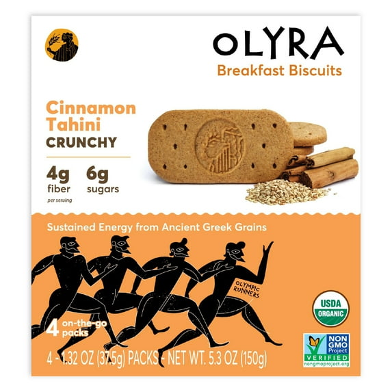 Olyra Organic Breakfast Biscuits, Cinnamon Tahini, 4 Packs, 1.32 oz (37.5 g) Each
