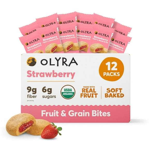 Olyra Strawberry Fruit Bars, Prebiotic High Fiber Snack, Organic Snack, Healthy Snack for Kids and Adults, Low Sugar, Vegan, Office Snacks, USDA Certified Organic, Non GMO (Pack of 12)ZAZK94