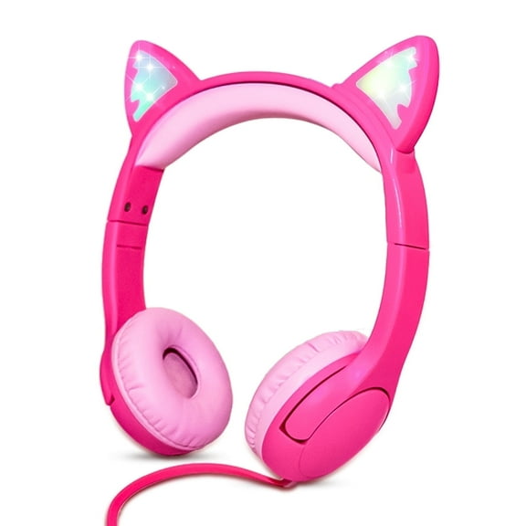 Olyre Cat Ear Kids Headphones Wired with Microphone,Safe 85db Volume Limited Children Headphones with RGB Dynamic Lighting and Share Function for Boys Girls for Kids Tablets Laptops Rose