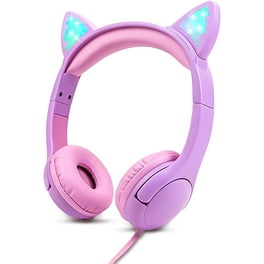 Kids Headphones Cat Ear Wireless Headphones LED Light Up Bluetooth over on Ear Purple Headphones for Toddler Boy Girl Teen Children With Microphone Walmart