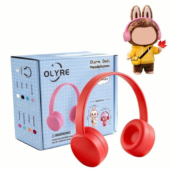 Olyre Mini Headphones for 15/17cm Trendy Dolls- Cute Costume Headset Accessories - Headset Only (Doll Not Included)--Red