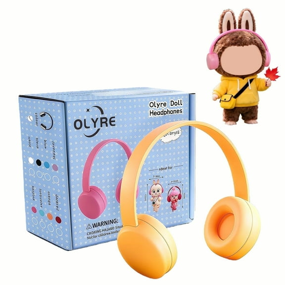 Olyre Mini Headphones for 15/17cm Trendy Dolls- Cute Costume Headset Accessories - Headset Only (Doll Not Included)--Orange