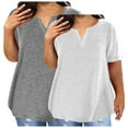 thumbnail image 1 of Olyvenn 2 Pack Plus Size Tops for Women 2025 Solid Summer Tops V Neck Short Sleeve T Shirts Oversized Trendy Dressy Casual Blouses White XXXL, 1 of 3