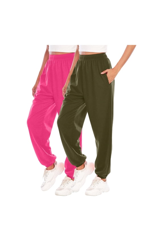 2 Pack Womens Sweatpants Elastic Open Bottom Athletic Drawstring Joggers Big and Tall Straight Leg Gym Pants with Pockets Army Green 12