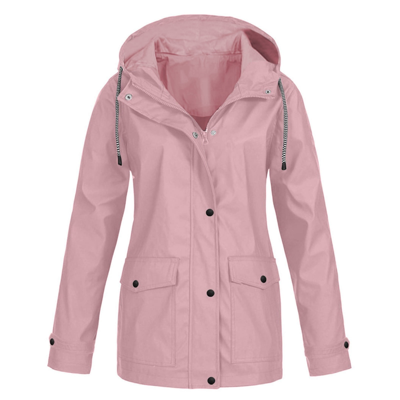Olyvenn 2023 Trendy Women Solid Rain Jacket Outdoor Plus Size