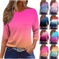 thumbnail image 1 of Olyvenn 2025 3/4 Sleeve Shirts Womens Dressy Casual Round Neck Tunic Tops Loose Fit Basic Tees Blouses Fall Fashion Pullover Dark Blue M, 1 of 4