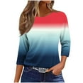 thumbnail image 1 of Olyvenn 2025 3/4 Sleeve Shirts Womens Dressy Casual Round Neck Tunic Tops Loose Fit Basic Tees Blouses Fall Fashion Pullover Red S, 1 of 4