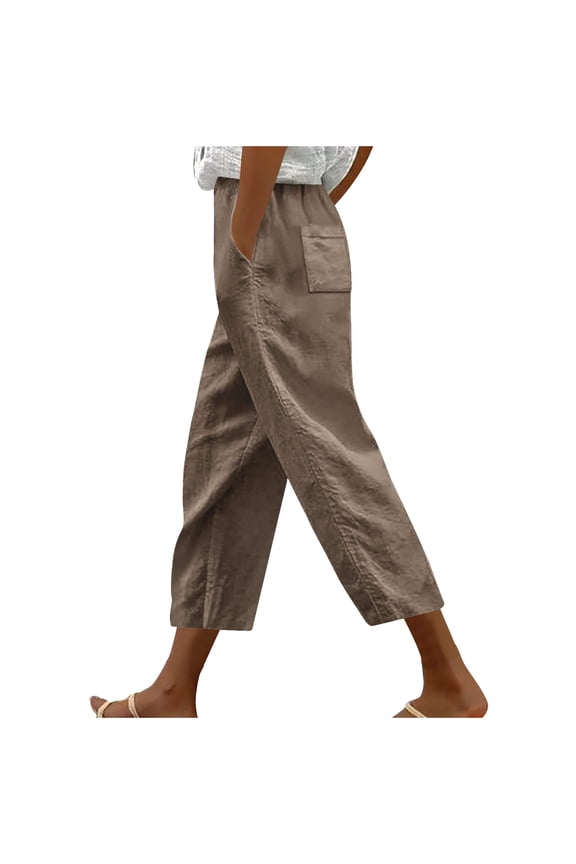2025 Capri Pants for Women Baggy Loose Summer Trending Straight Leg Cropped Trouser Beachwear for Vacation Travel Khaki M