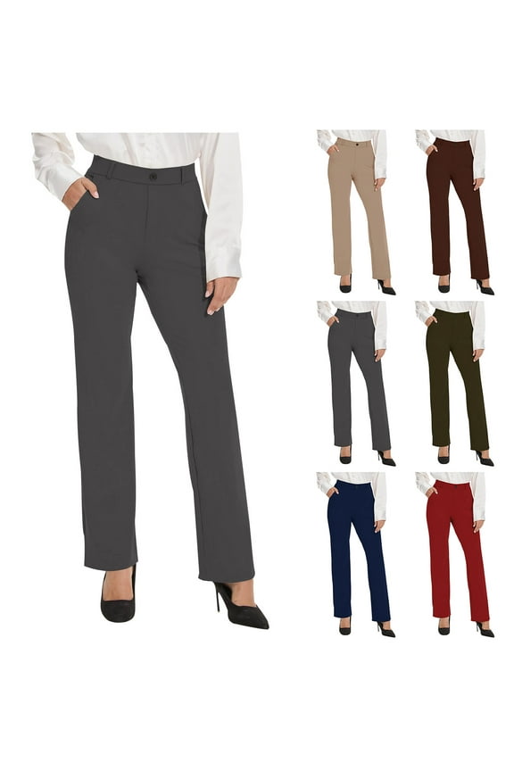 2025 Spring Women’s Classic Yoga Dress Pants High Rise Straight Soft Feeling Pull On Work Yoga Pants for Casual Fall Army Green L