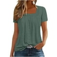 thumbnail image 1 of Olyvenn 2025 Summer Tops for Women Trendy Short Sleeve Eyelet Square Neck Tshirt Casual Loose Fit Tees Shirts Tunic Blouses Army Green M, 1 of 6