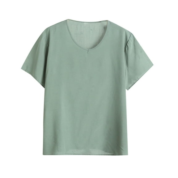 Olyvenn 2025 Women's Poplin Basic T Shirts Summer Comfy Short Sleeve V Neck Lounge Tee Tops Loose Fit Sleepwear Pajama Tops Green XXXXL