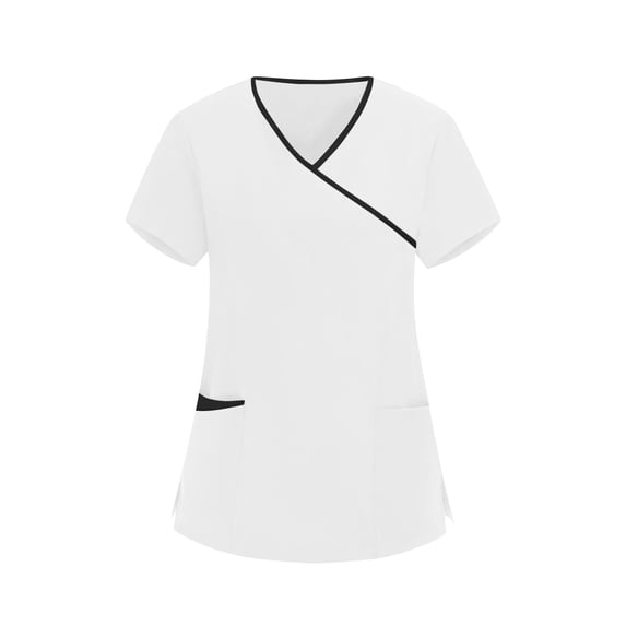 Olyvenn 2026 V Neck Uniforms for Women Stretchy Scrub Tops Short Sleeve Nursing Shirts Medical Scrubs T Shirt with Pockets White M